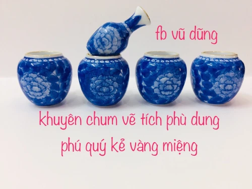 cóng khuyên chum vẽ tích phù dung phú quý kẻ miệng vàng kim