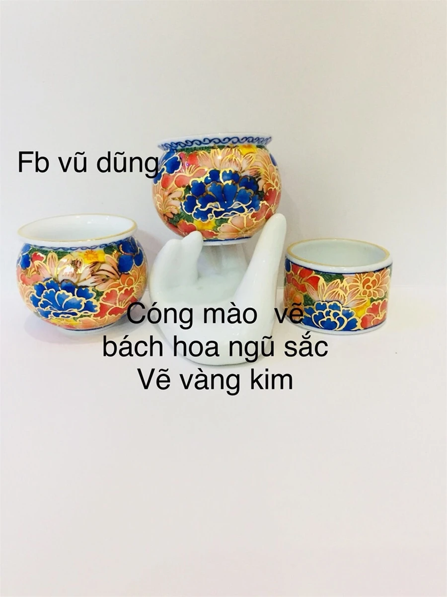 cóng mào dáng đào vẽ vàng kim tích bách hoa ngũ sắc