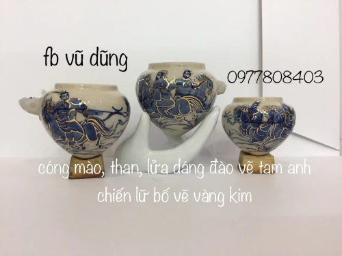 cóng mào dáng đào vẽ vàng kim tam anh chiến lữ bố