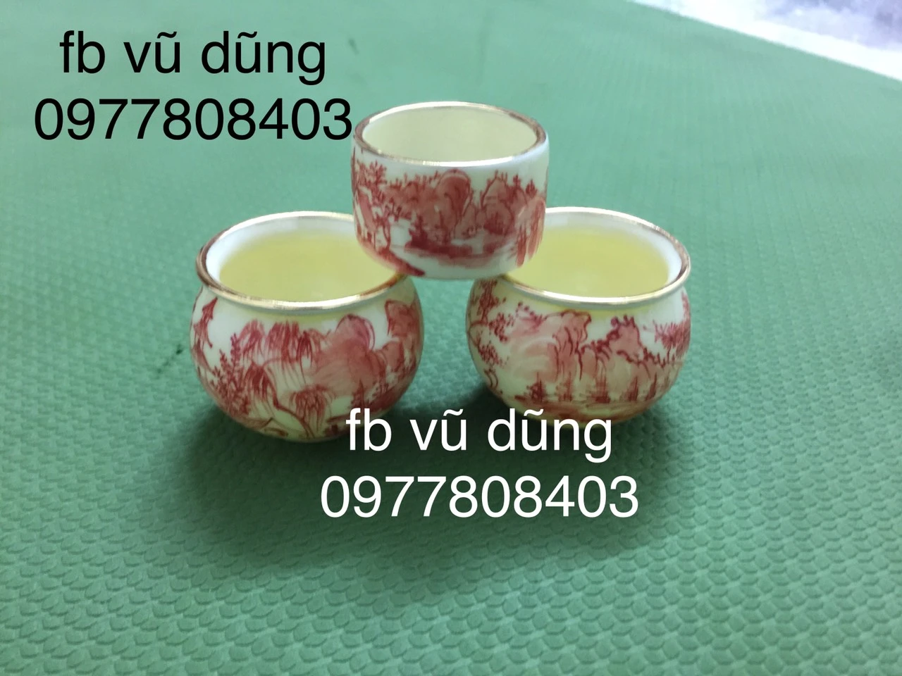 cóng miệng lật vẽ tuyết sơn thủy kẻ miệng vàng kim