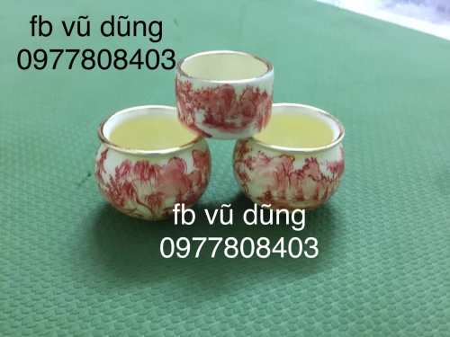 cóng miệng lật vẽ tuyết sơn thủy kẻ miệng vàng kim