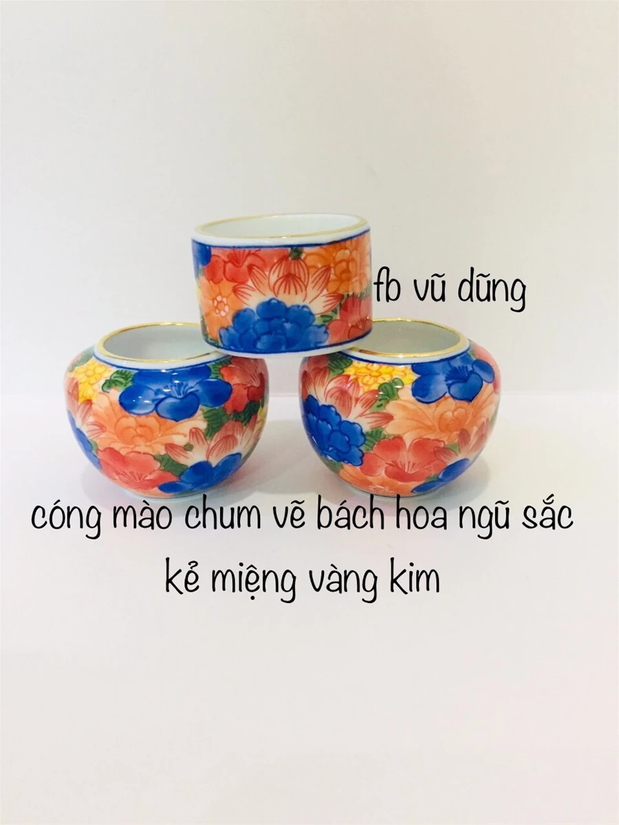 cóng mà vẽ bách hoa ngũ sắc kẻ miệng vàng kim