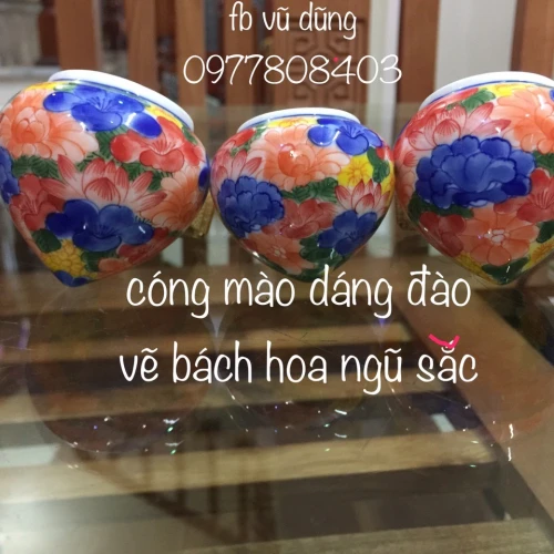 cóng mào dáng đào vẽ bách hoa ngũ sắc