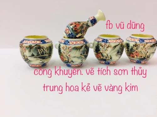 combo bộ cóng nậm khuyên vẽ tích sơn thủy trung hoa kẻ vẽ vàng kim siêu vip