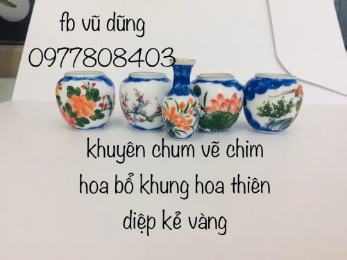 cóng khuyên chum vẽ chim hoa bổ khung hoa thiên diệp kẻ miệng vàng kim