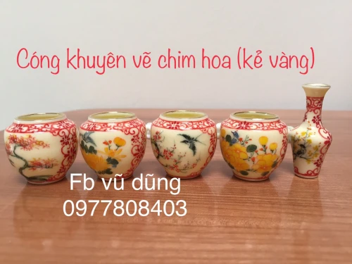 cóng khuyên chum vẽ tích chim hoa 4 mùa kẻ miệng vàng kim