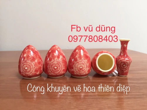 cóng khuyên đạn ngắn vẽ hoa thiên diệp mực đỏ