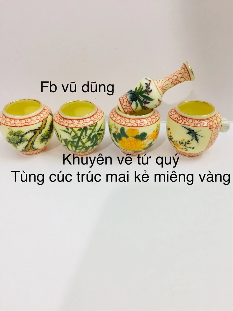 cóng khuyên vẽ tứ quý tùng cúc trúc mai kẻ miệng vàng kim